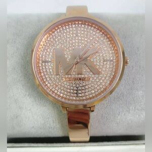 $275 Michael Kors Parker Watch Stainless Glitz Rose Gold Pavé Crystal MK4433 NIB